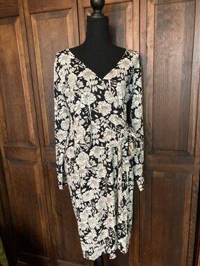 Synergy Organic Clothing Size L Floral Wrap Dress Midi with 3/4 sleeves